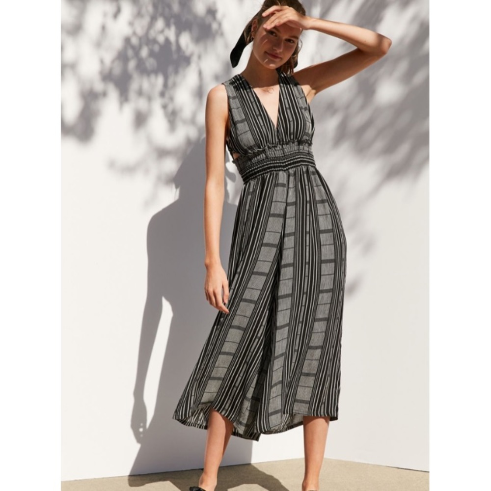 Ecote Plunging Striped Culotte Jumpsuit